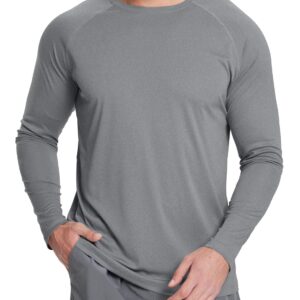 BALEAF Men's Long Sleeve Running Shirts Workout Tops Quick Dry SPF Rash Guard Lightweight Hiking Sun Protection t Shirt Grey M