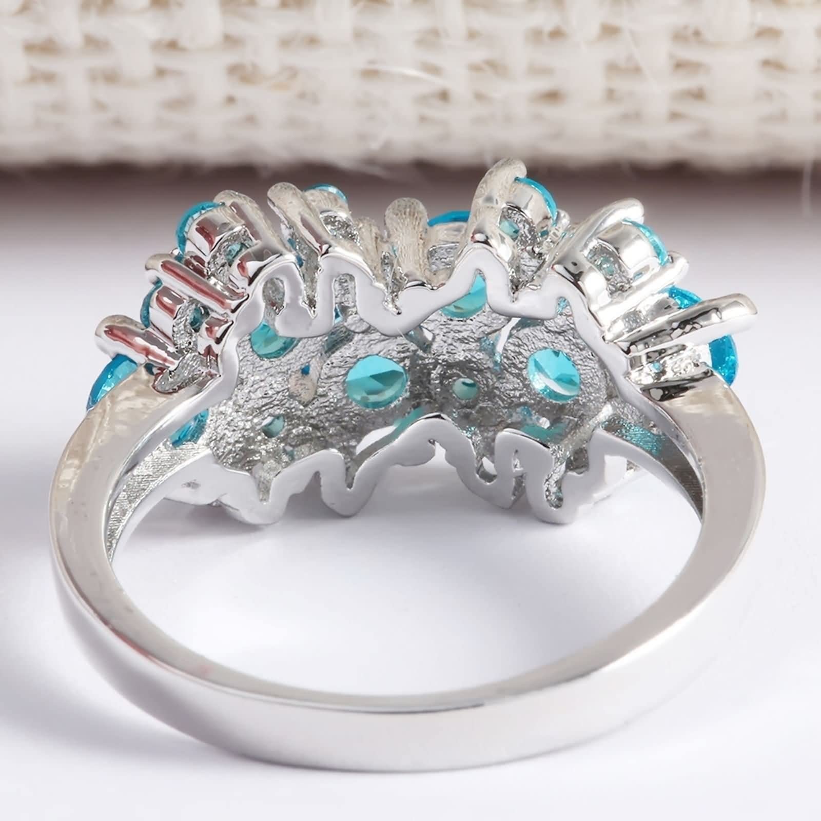 Promise Rings Women, Rings Silver Light Blue Flower with Round Cubic Zirconia Size 7 Valentine's Day Ring Gift