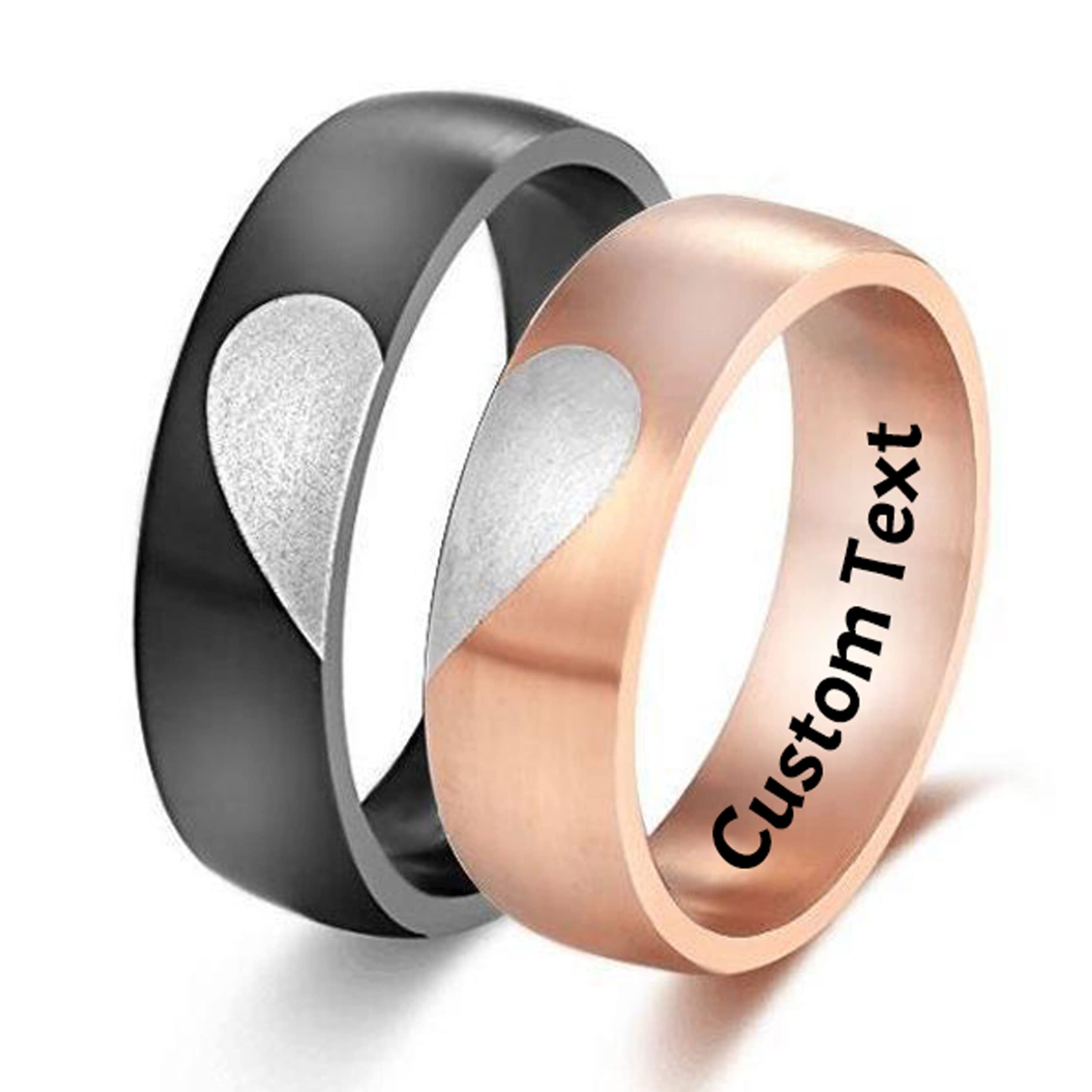 EBAT 6mm His And Hers Rings Matching Heart Stainless Steel Gift Stainless Steel Unisex Band Boyfriend And Girlfriend Simple Gifts Happy Birthday Women Bands