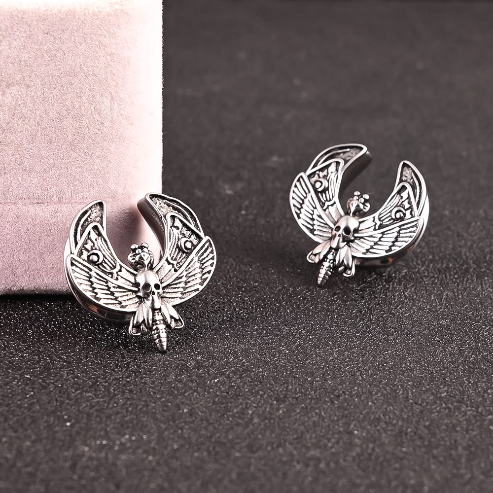 Maxbott 1Pair Cute Butterfly Design Saddle Ear Plugs Tunnels Ear Gauges Expander Stainless Steel Earrings Body Piercing Jewelry (12mm(1/2"), Silver)