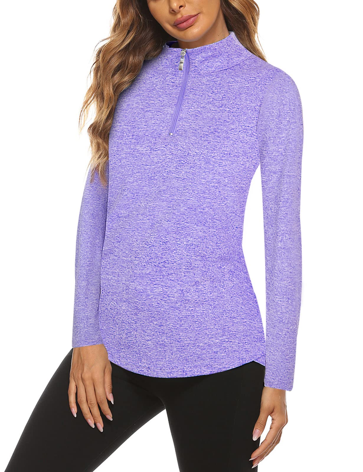 Koscacy V Neck Top Women, Golf Tennis Shirt Breathable Zipper Running Workout Outdoor Tops Yoga Biking Daily Casual Wear Aline Soft Shirts Purple XX-Large