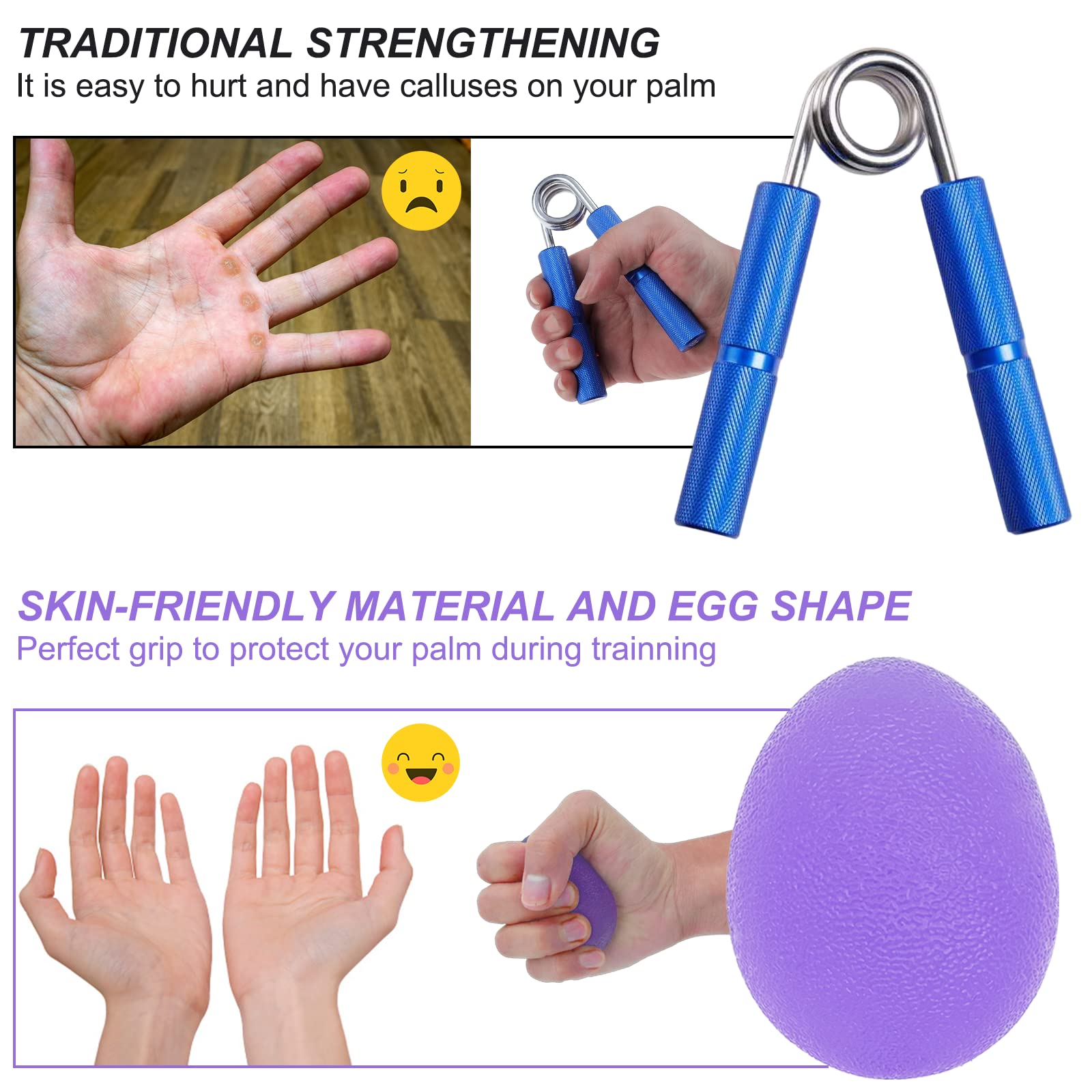 Stress Balls for Adults, Hand Exersicers for Strength, Squeeze Balls for Hand Therapy, Set of 2 Hand Exersice Balls for Hand, Finger and Wrist Training with Carrying Bag