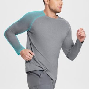 BALEAF Men's Long Sleeve Running Shirts Workout Tops Quick Dry SPF Rash Guard Lightweight Hiking Sun Protection t Shirt Grey M