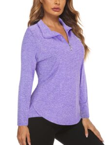 koscacy v neck top women, golf tennis shirt breathable zipper running workout outdoor tops yoga biking daily casual wear aline soft shirts purple xx-large