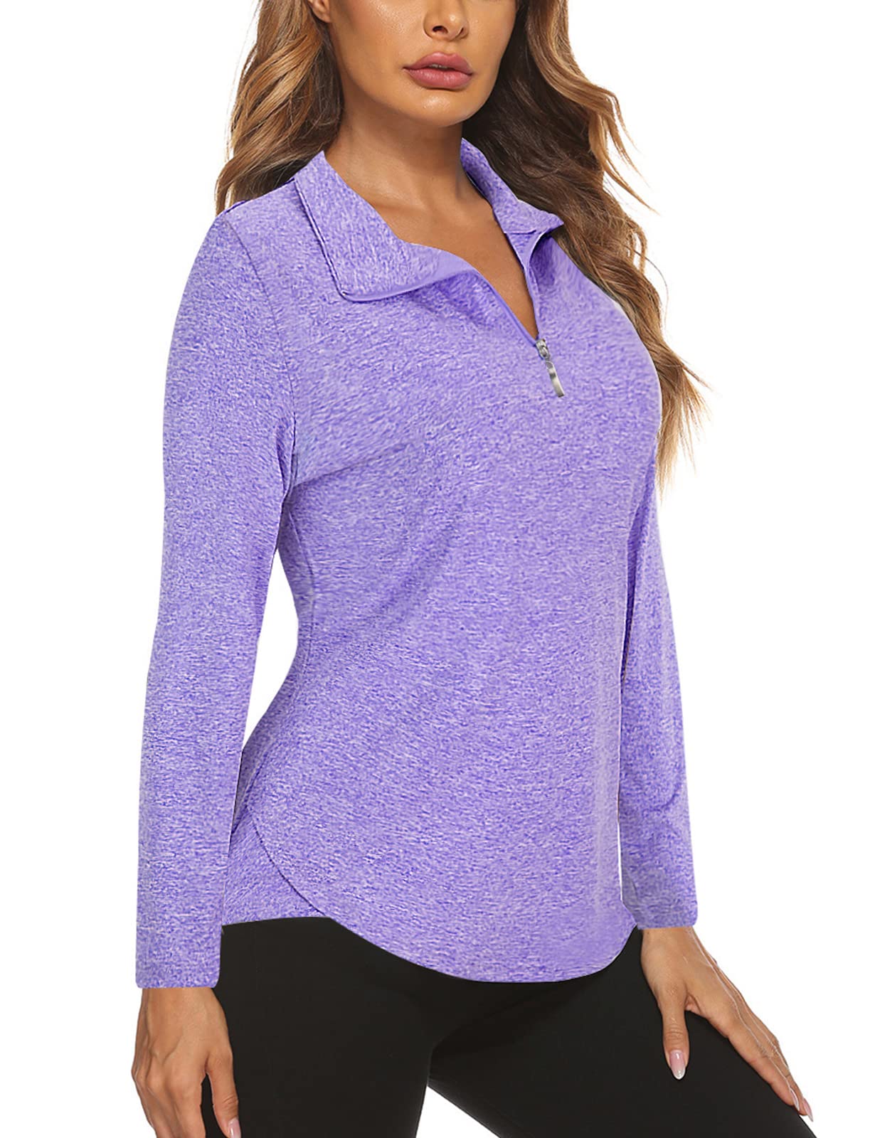 Koscacy V Neck Top Women, Golf Tennis Shirt Breathable Zipper Running Workout Outdoor Tops Yoga Biking Daily Casual Wear Aline Soft Shirts Purple XX-Large