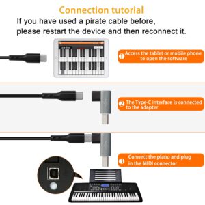 QIANRENON 90 Degree USB C to MIDI Adapter Type C Female to USB B Male Printer Right Angle Adapter Converter, for Printer MIDI Electric Piano Electronic Drum, 2PCS, Gray