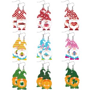 glenmal 9 pairs fall gnome earrings for women thanksgiving halloween jewelry gift holiday women's acrylic drop and dangle earrings(mixed style)