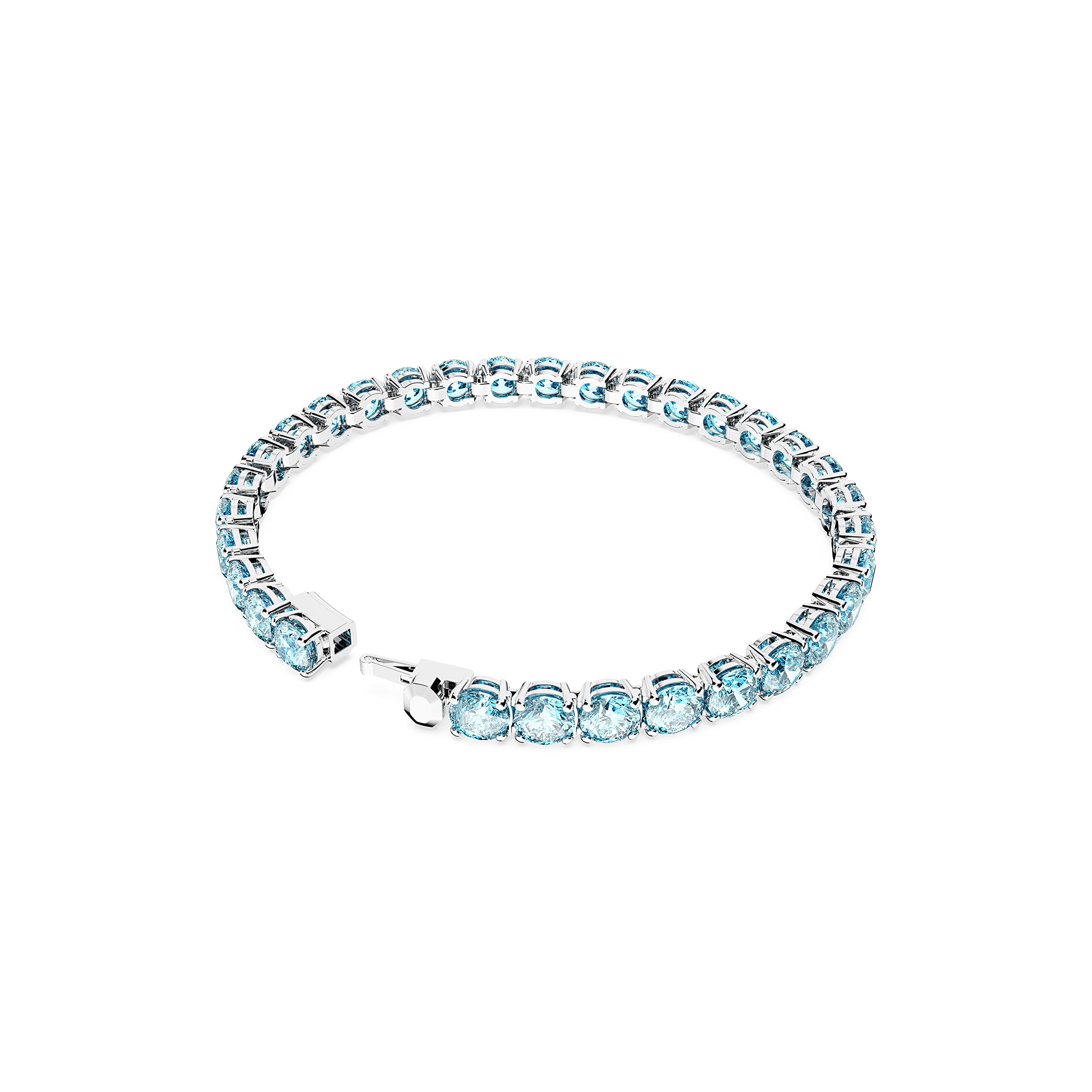 SWAROVSKI Matrix Tennis Bracelet, Round Crystals in Light Aquamarine-Blue on Rhodium Finished Band, Size M, Part of the Matrix Collection