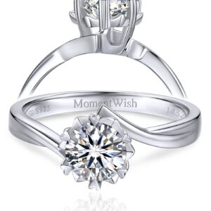 MomentWish Moissanite Rings, 1Carat Personalized Moissanite Silver Rings for Women,D Color VVS1 Simulated Diamond 925 Sterling Silver Solitaire Rings-Size10.5