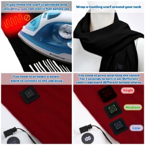 2 Pcs Heated Scarf for Women Men USB Heating Scarf Soft Warm Electric Heated Neck Warmer for Winter (Power Bank not Included) (Burgundy, Black)