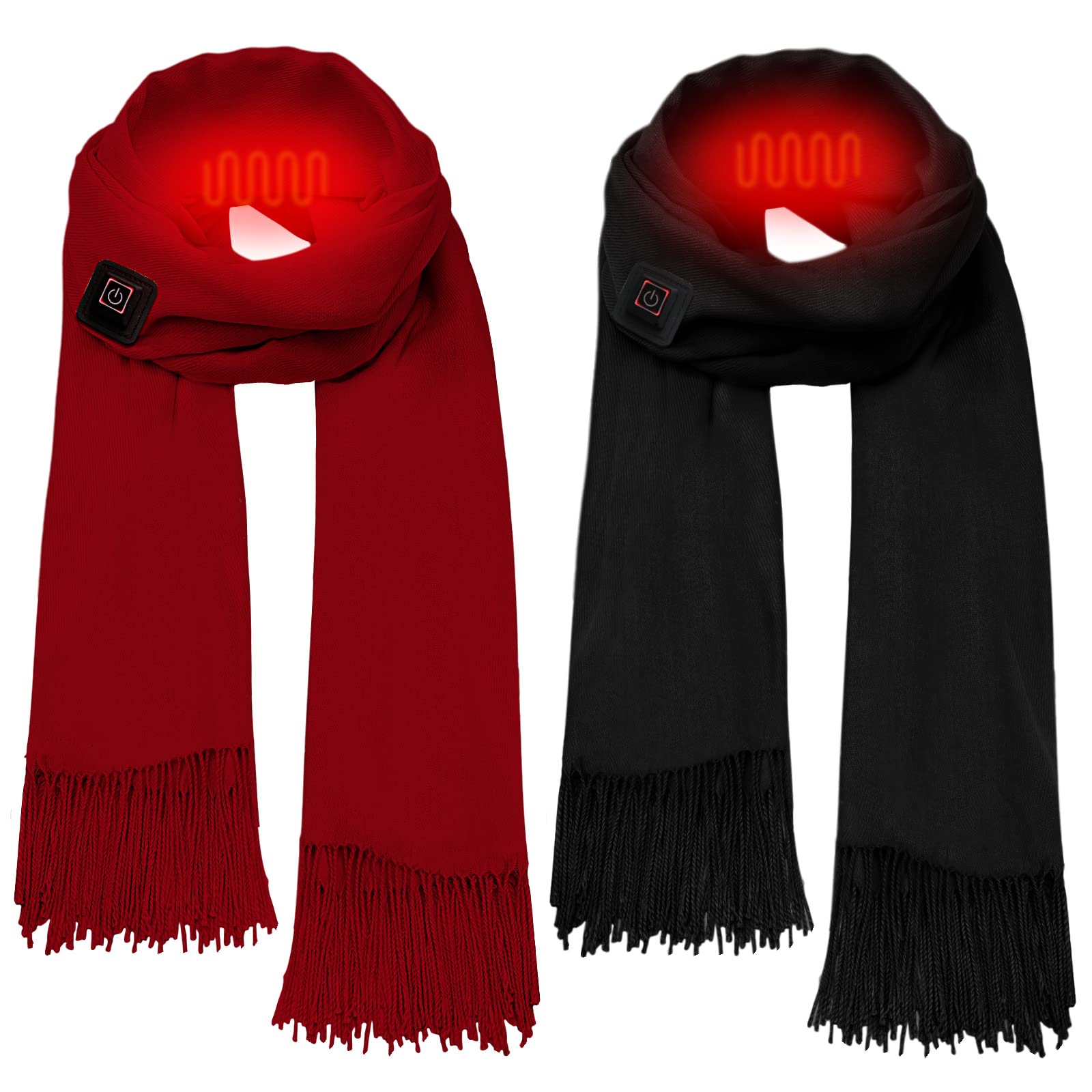 2 Pcs Heated Scarf for Women Men USB Heating Scarf Soft Warm Electric Heated Neck Warmer for Winter (Power Bank not Included) (Burgundy, Black)