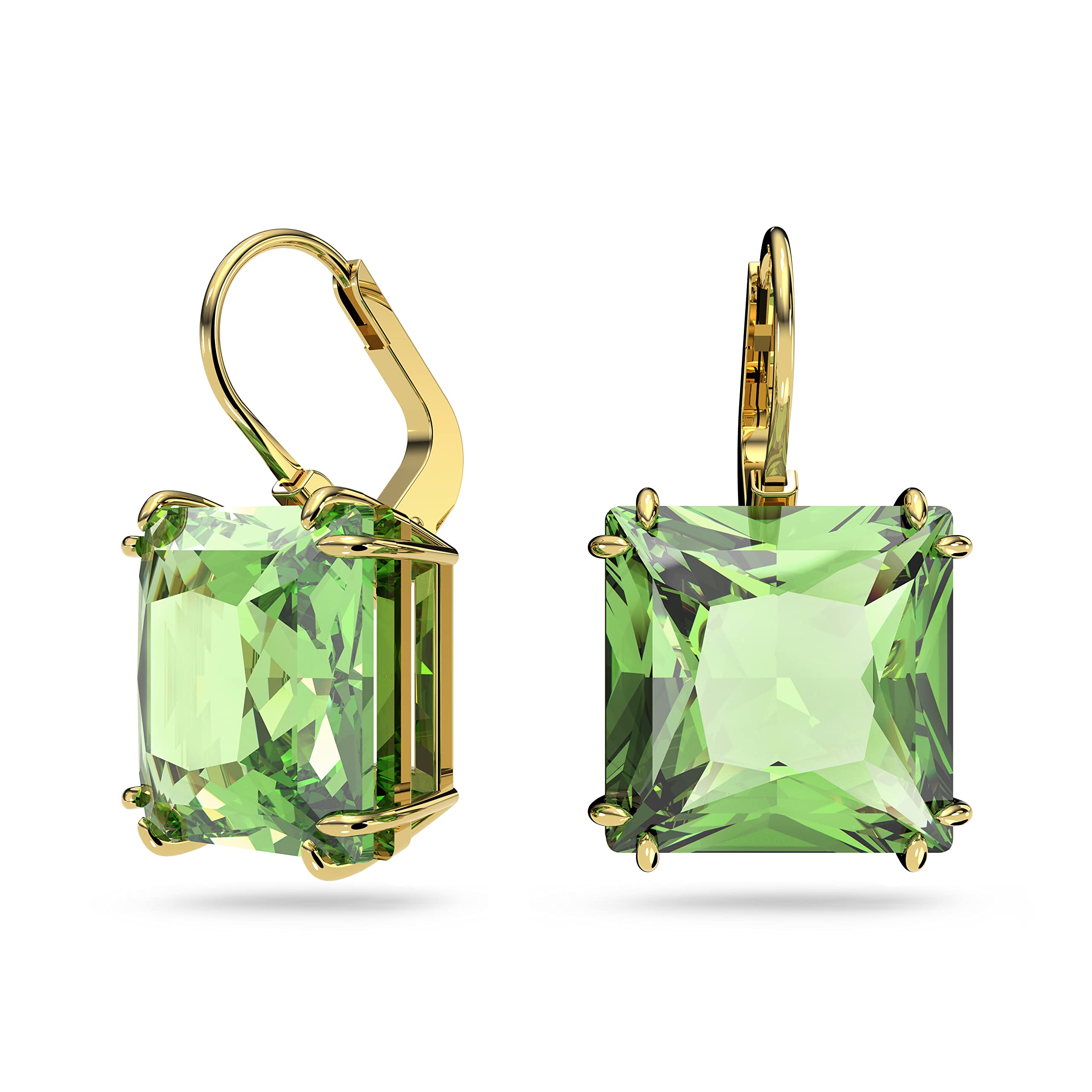 Swarovski Millenia Drop Earrings, Square Cut, Green Crystal, Gold-tone Finish