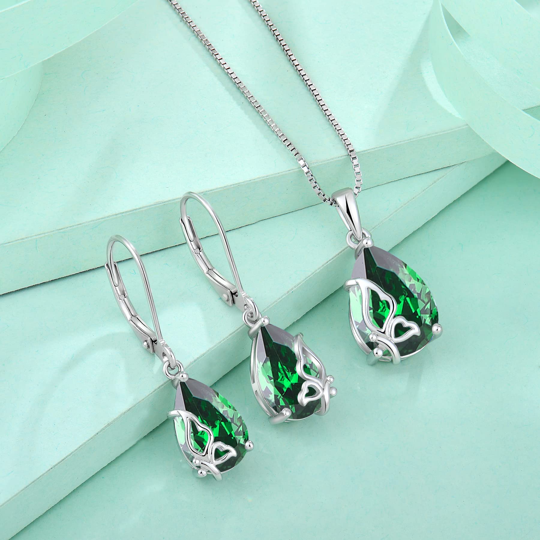 Blaniy Teardrop Dangle Drop Earrings for Women 925 Sterling Silver Emerald May Birthstone Earrings Butterfly Leverback Earrings Jewelry Gifts for Mom Wife Her