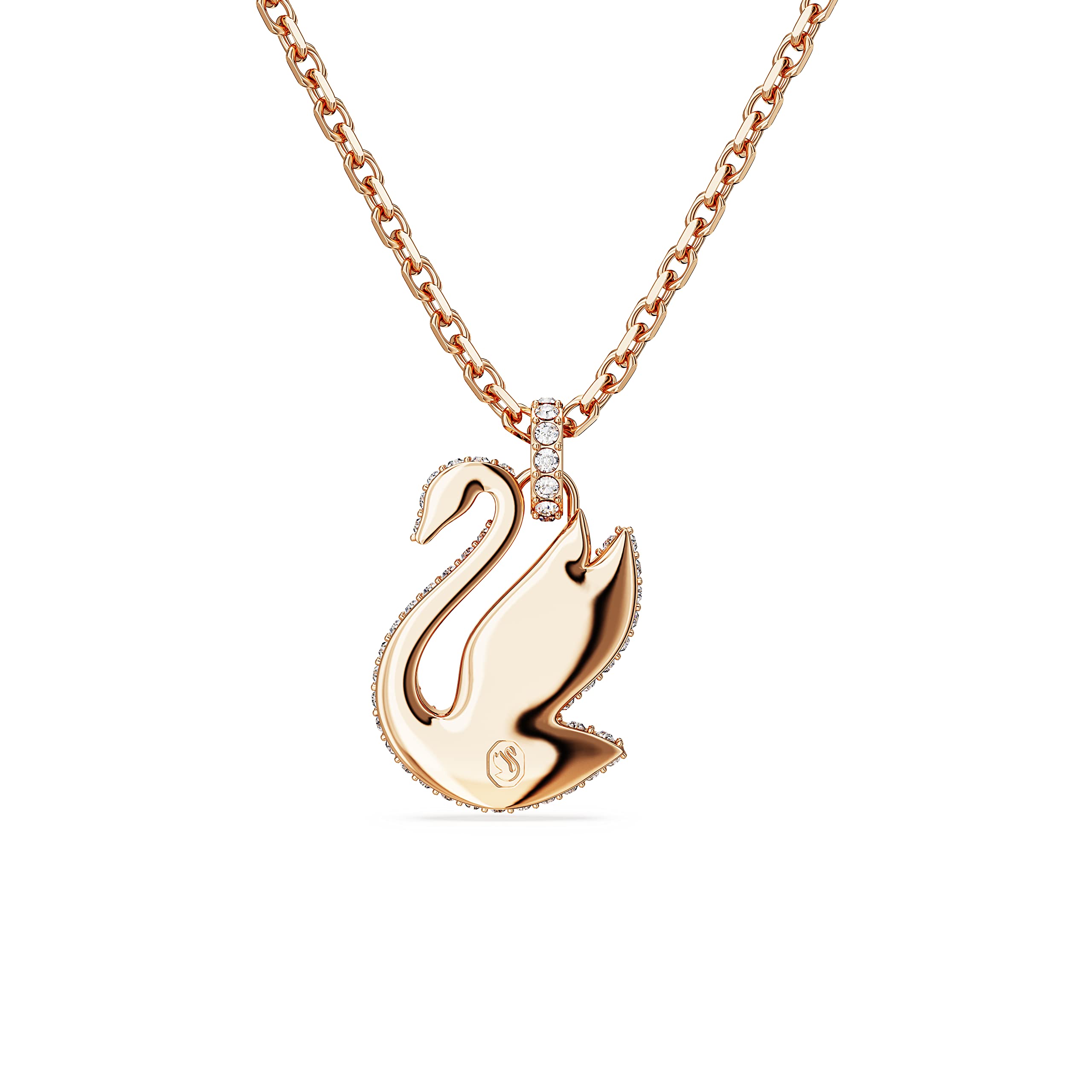 SWAROVSKI Swan Pendant Necklace with Pink Crystal Pavé on rose-gold tone Plated Chain, Part of the Iconic Swan Collection