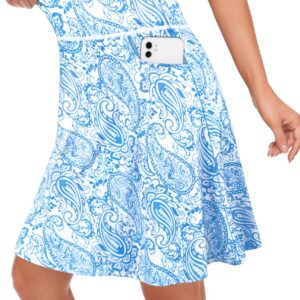 Fulbelle Skorts Skirts for Women, 20" Golf Tennis Skorts Skirts for Women Elastic Waistband with Pockets Paisley Blue X-Large