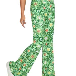 70s Flare Pants for Women - EDC Rave Festival Outfit High Waist Bell Bottom Boho Cute Groovy Disco Trousers(Green, M, 1050e)