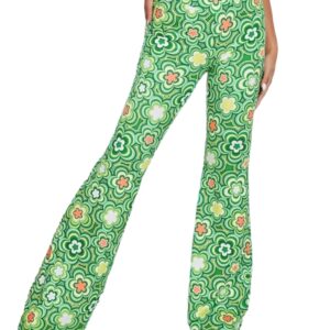 70s Flare Pants for Women - EDC Rave Festival Outfit High Waist Bell Bottom Boho Cute Groovy Disco Trousers(Green, M, 1050e)