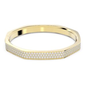 swarovski dextera bangle bracelet, size m, octagon shape with white crystal pavé on gold-tone finished band, part of the dextera collection