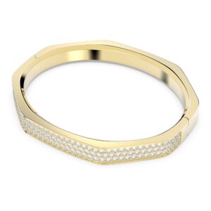 SWAROVSKI Dextera Bangle Bracelet, Size M, Octagon Shape with White Crystal Pavé on Gold-Tone Finished Band, Part of the Dextera Collection