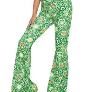 70s Flare Pants for Women - EDC Rave Festival Outfit High Waist Bell Bottom Boho Cute Groovy Disco Trousers(Green, M, 1050e)