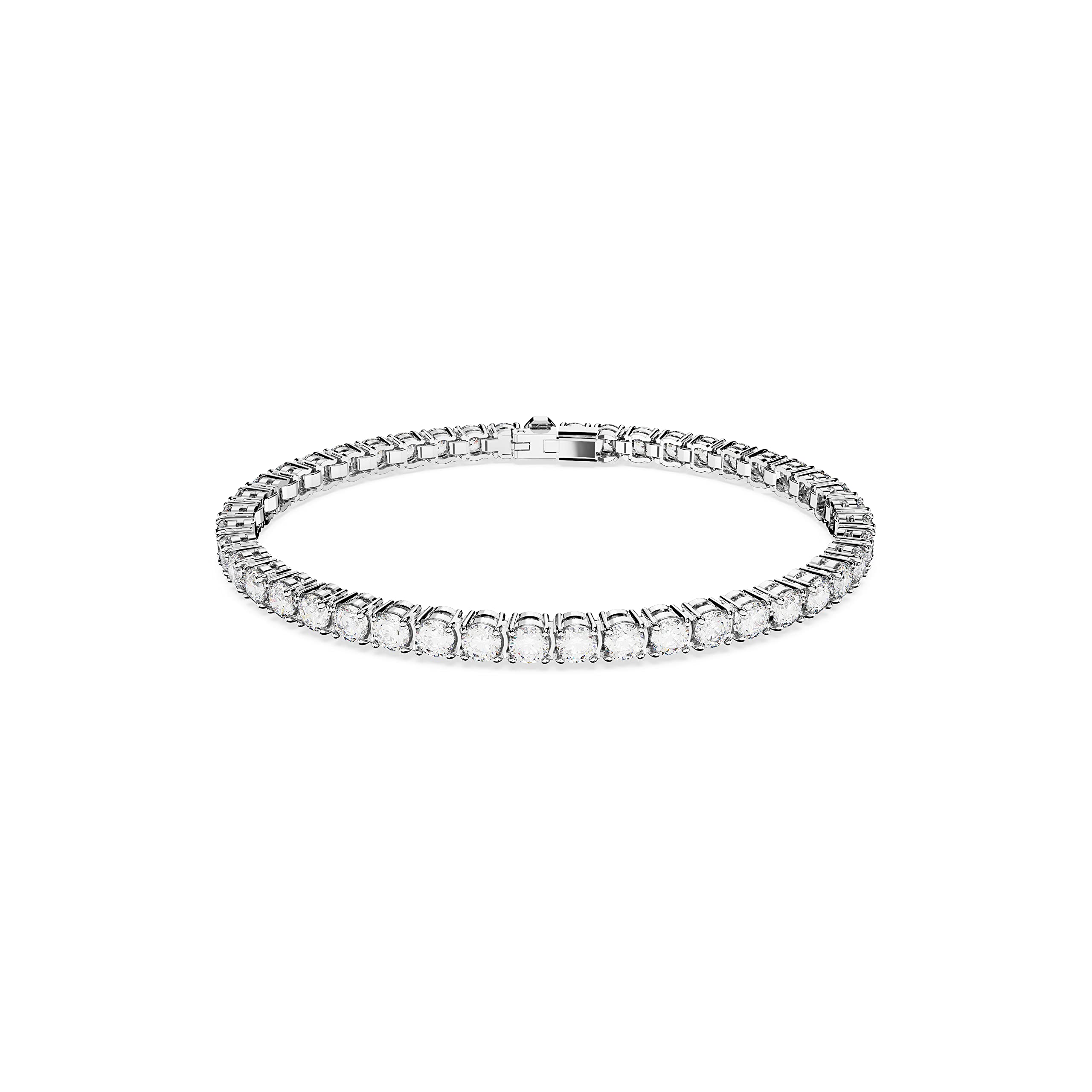 SWAROVSKI Matrix Tennis Bracelet, Round Clear Stones on Rhodium Finished Band, Size S, Part of the Matrix Tennis Collection