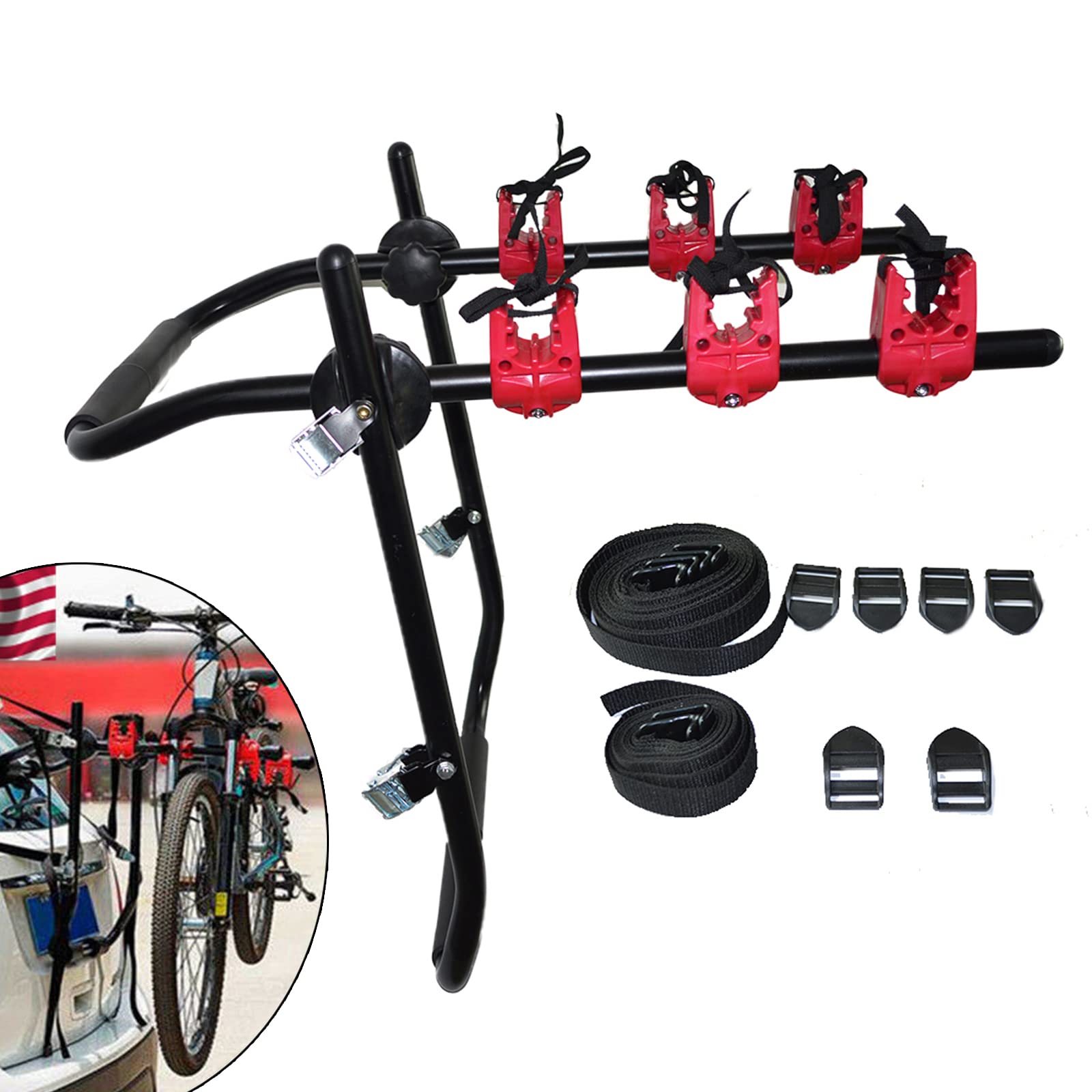 Portable 3-Bicycle Trunk-Mount Bike Carrier Rack Hatchback for SUV for Partially SUV Car Rack Foldable