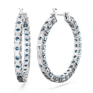 Swarovski Matrix Hoop Earrings with Round Cool Blue Crystals on Rhodium Finished Settings, Part of the Swarovski Matrix Collection