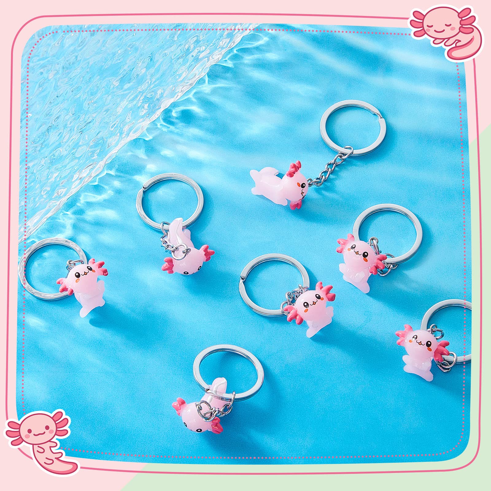 12 Pcs Axolotl Keychain Cartoon Keychain 3D Axolotl Birthday Decorations Kawaii Axolotl Party Favors Axolotl Charms Pendant Accessories for Key Backpack, Birthday(Cute)