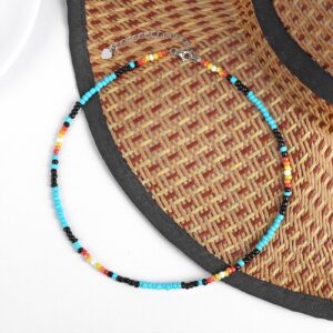 Risyfjew 8 Pieces Western Bead Choker Necklace Set Handmade Glass Seed Bead Boho Bohemian Hippie Summer Necklaces Jewelry Gift for Women