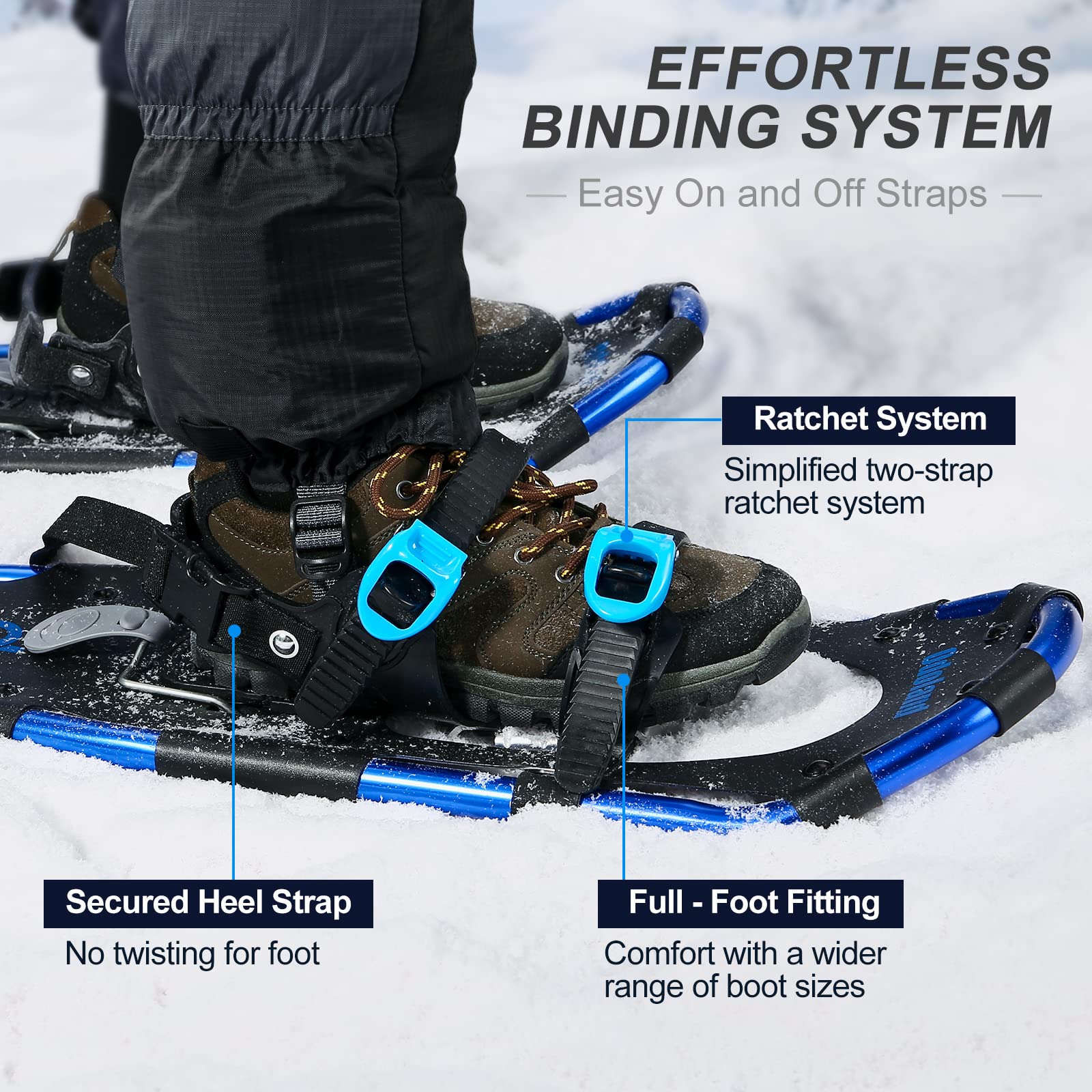 Odoland Bundle - 2 Items 4-in-1 Snowshoes with Trekking Poles, Blue, L and Ski Goggles with Detachable Lens, Black Frame Blue Lens vlt 13%