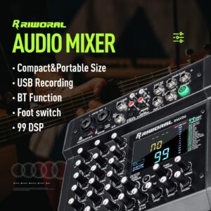 6 Channel Audio Interface Mixer Sound Board 99 DSP Digital Effects With 48khz/24bit Bluetooth USB Rac Interface As Mp3 Player Audio Mixer Feet Switch On/off For Karaoke Dj Studio Streaming Recording