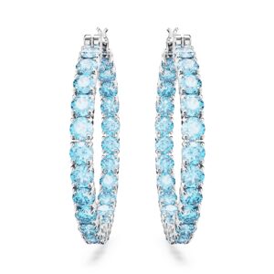 Swarovski Matrix Hoop Earrings with Round Cool Blue Crystals on Rhodium Finished Settings, Part of the Swarovski Matrix Collection