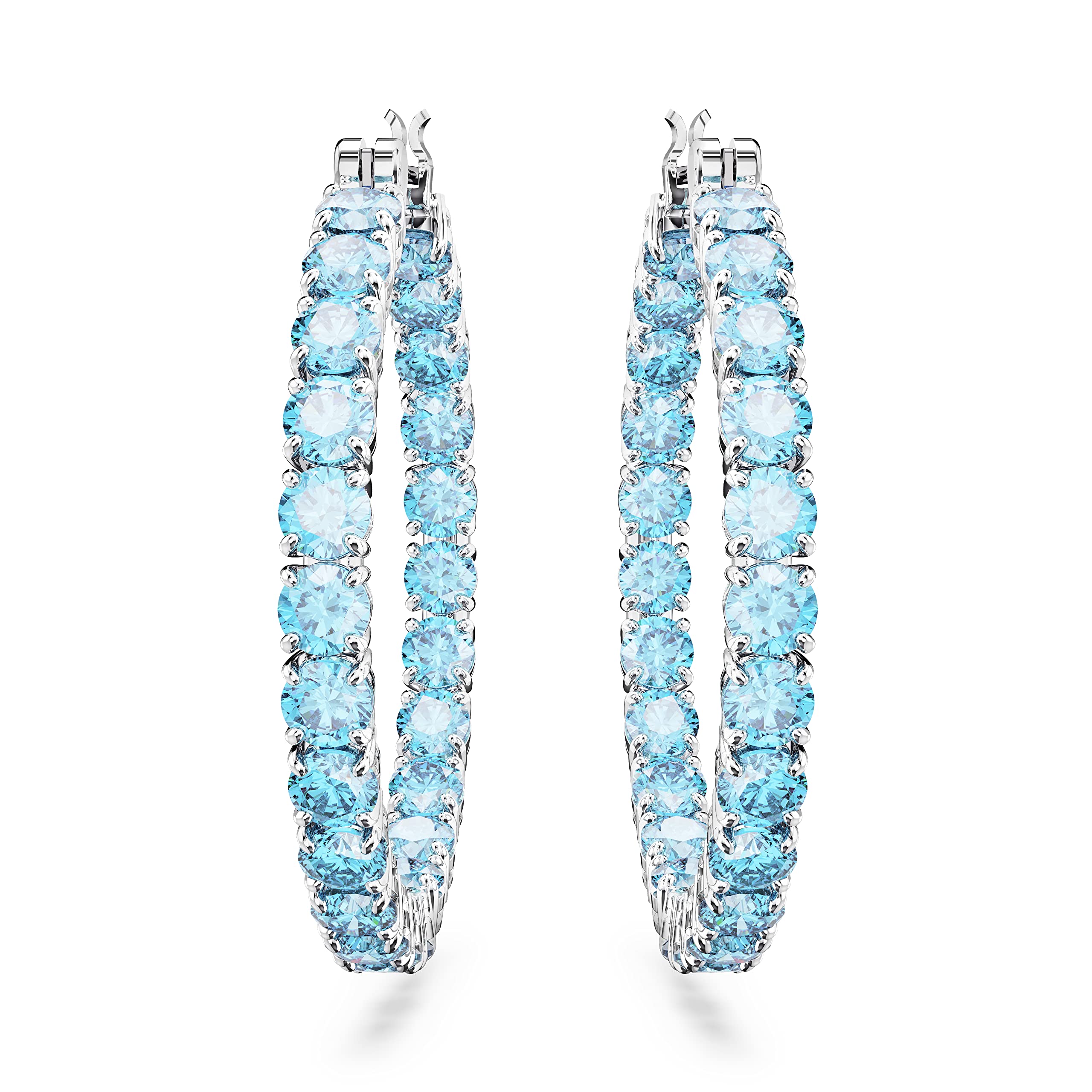 Swarovski Matrix Hoop Earrings with Round Cool Blue Crystals on Rhodium Finished Settings, Part of the Swarovski Matrix Collection