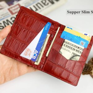 Black Red Slim Alligator Leather Card Holder Business RFID Blocking Men Two Tone Minimalist Crocodile Bespoke Wallet Double Side Handmade CARD-12