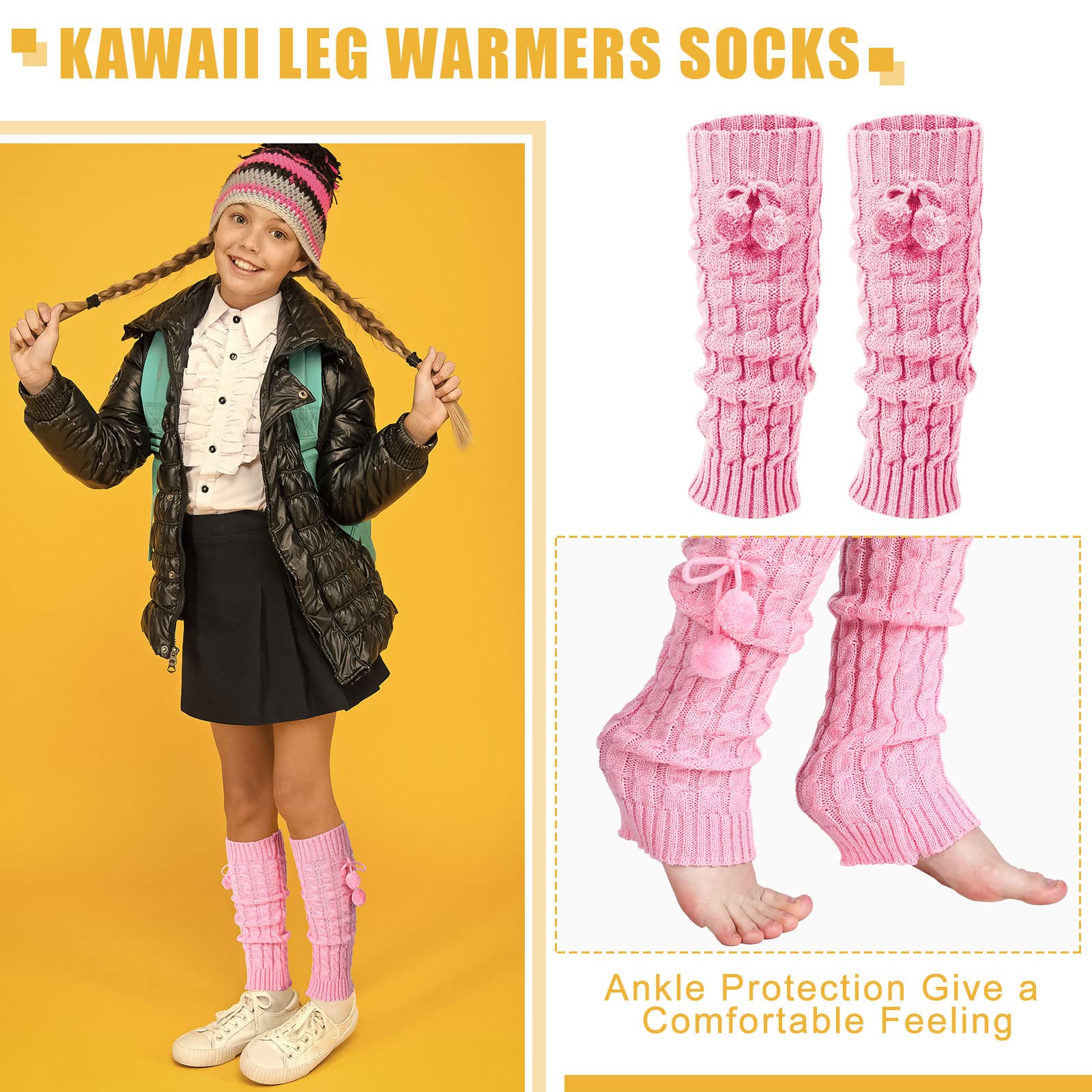 6 Pairs Kawaii Leg Warmers Japanese Style Knitted Loose Socks Leg Warmers for Girls Women Lolita Costume School (Ball Style)