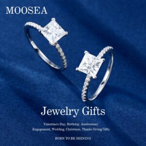 1.5ct Princess Cut Moissanite Engagement Rings for Women, White Gold Sterling Silver, Created Moissanite