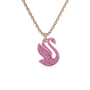 swarovski swan pendant necklace with pink crystal pavé on rose-gold tone plated chain, part of the iconic swan collection