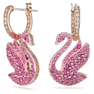 SWAROVSKI Iconic Swan Drop Pierced Earrings, Swan Motif with Pink Crystal Pavé on a rose-gold tone Finished Setting, Part of the Swarovski Iconic Swan Collection