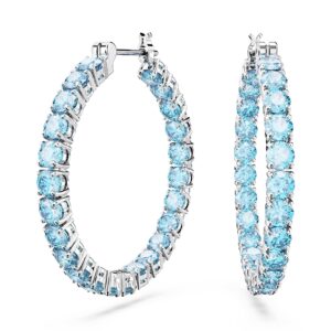 Swarovski Matrix Hoop Earrings with Round Cool Blue Crystals on Rhodium Finished Settings, Part of the Swarovski Matrix Collection