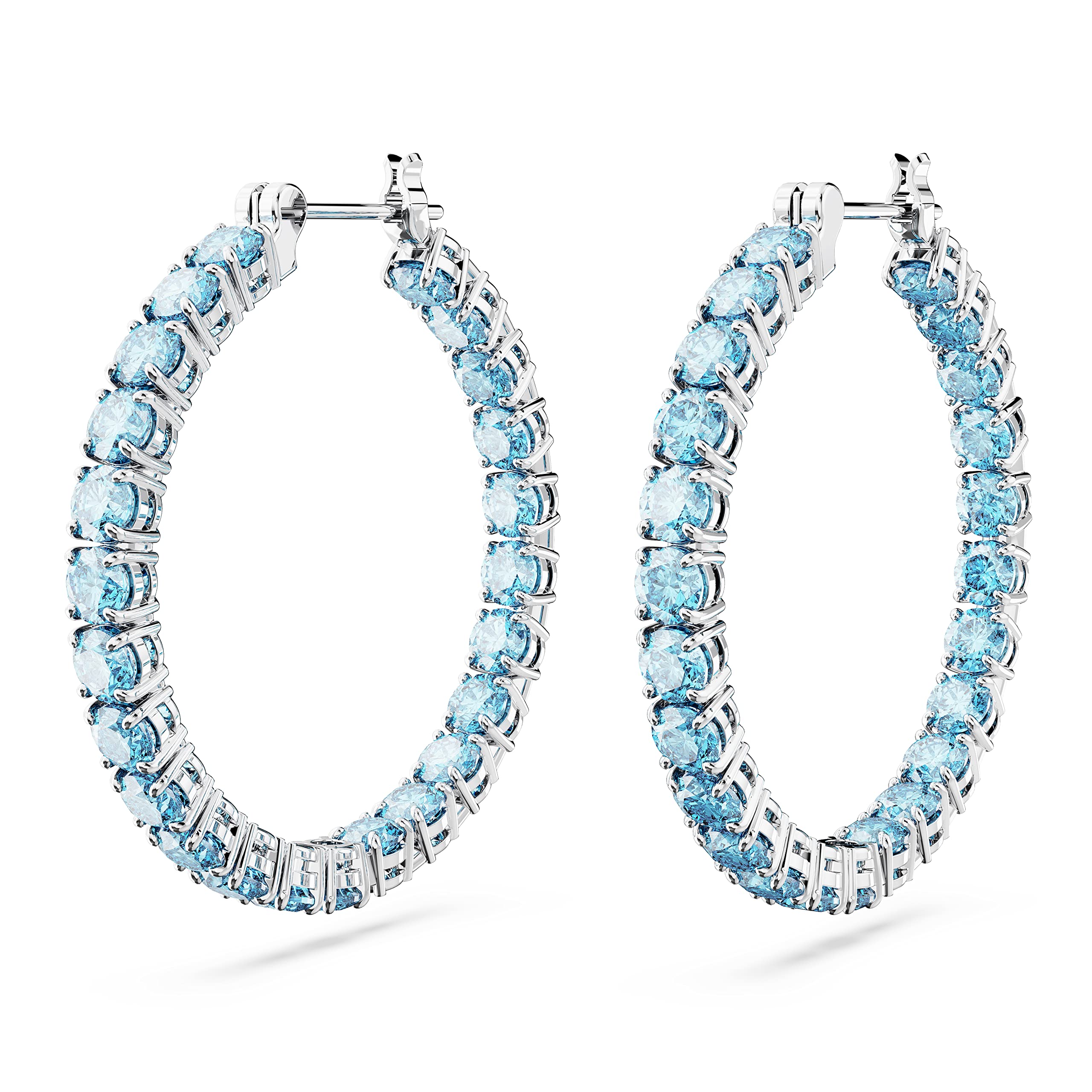 Swarovski Matrix Hoop Earrings with Round Cool Blue Crystals on Rhodium Finished Settings, Part of the Swarovski Matrix Collection