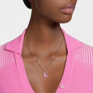 SWAROVSKI Swan Pendant Necklace with Pink Crystal Pavé on rose-gold tone Plated Chain, Part of the Iconic Swan Collection