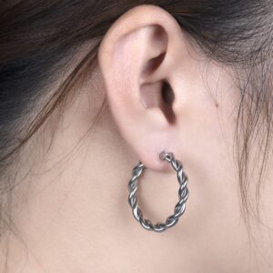 Limerencia hypoallergenic Pure Titanium Twisted Rope Round Hoop Earrings for women (24mm Twisted Rope Hoop, Silver)