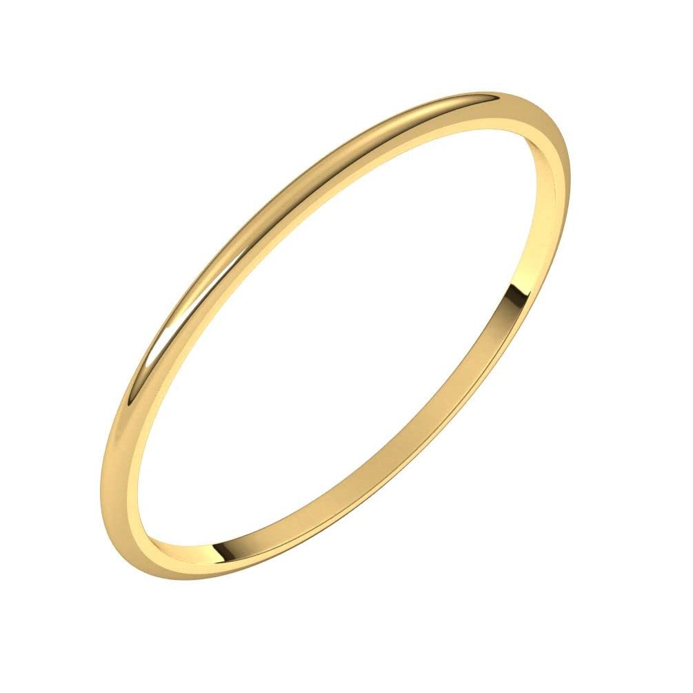 Bonyak Jewelry 18k Yellow Gold 1mm Half Round Ultra-Light Band Stylish Design, Size 7