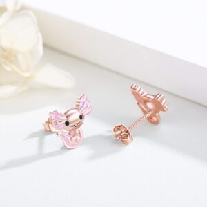 Sterling Silver Axolotl Earrings Rose Gold Earrings Axolotl Studs Pink Axolotl Jewelry for Women Teen Axolotl Gifts on Birthday Christmas