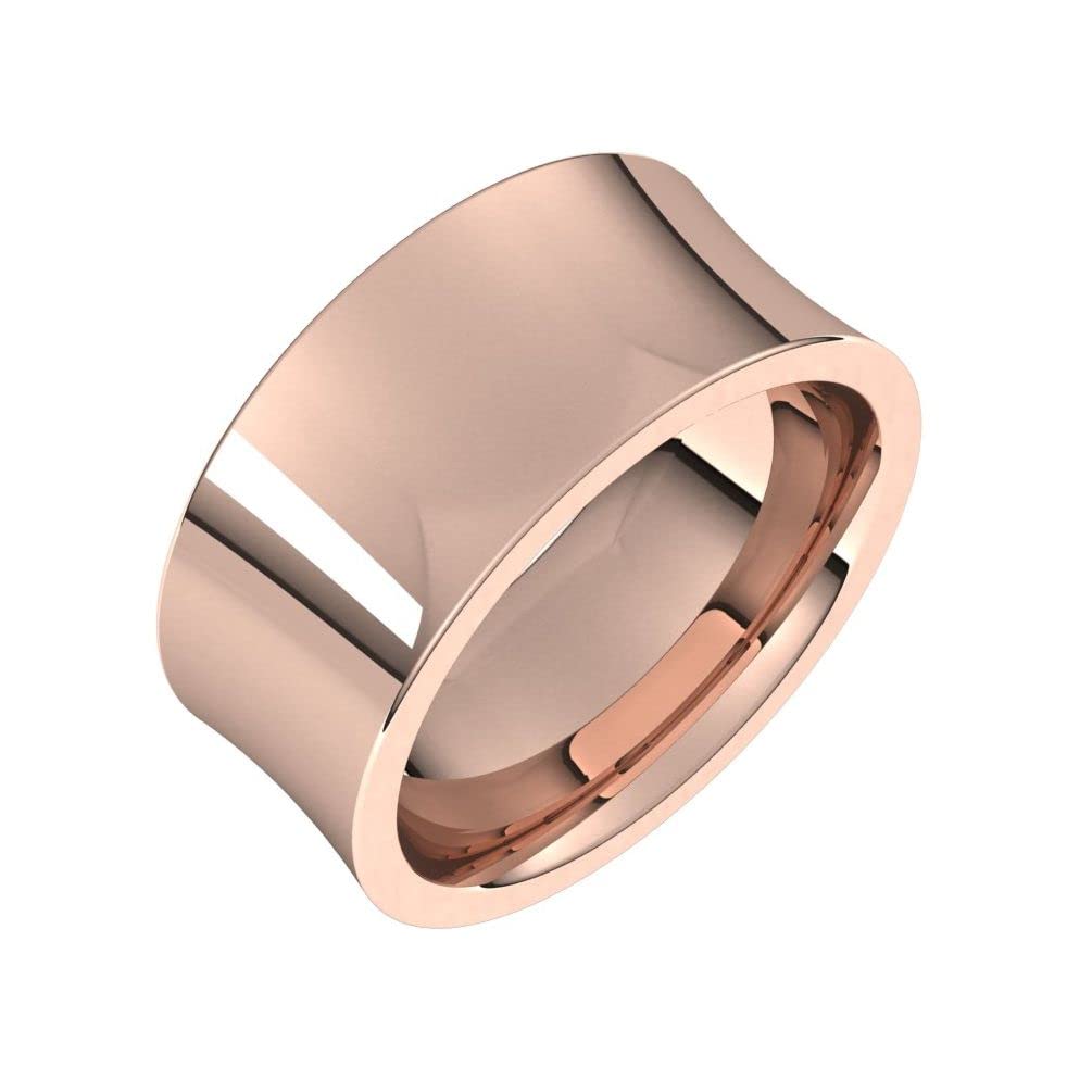 Bonyak Jewelry 10k Rose Gold 9mm Concave Comfort Fit Band Beautiful Design, Size 7.5