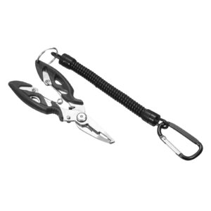 PATIKIL Fishing Pliers, Stainless Steel Hook Remover Fishing Lines Cutter Tool with Coiled Lanyard for Fishing, Black