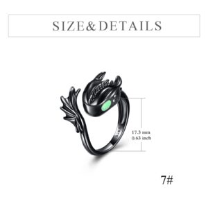 Dragon Ring 925 Sterling Silver for Women Black White Dragon Jewelry Gifts (7) (black 7)