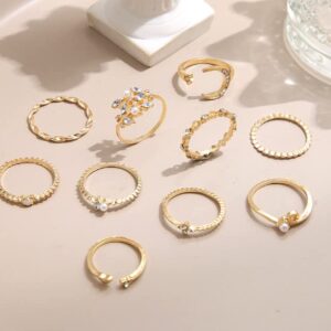 YYDSVOVO 9/15/22PCS Knuckle Stacking Rings Set for Women Vintage Rhinestone Finger Statement Ring Sets Simple Carved Stackable Ring (gold 1)