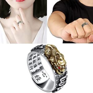 Jeshowmen Feng Shui Ring, Anillo Pixiu Ring, Adjustable Buddhist Heart Sutra Ring for Wealth and Protection Good Luck Money Amulet (A)