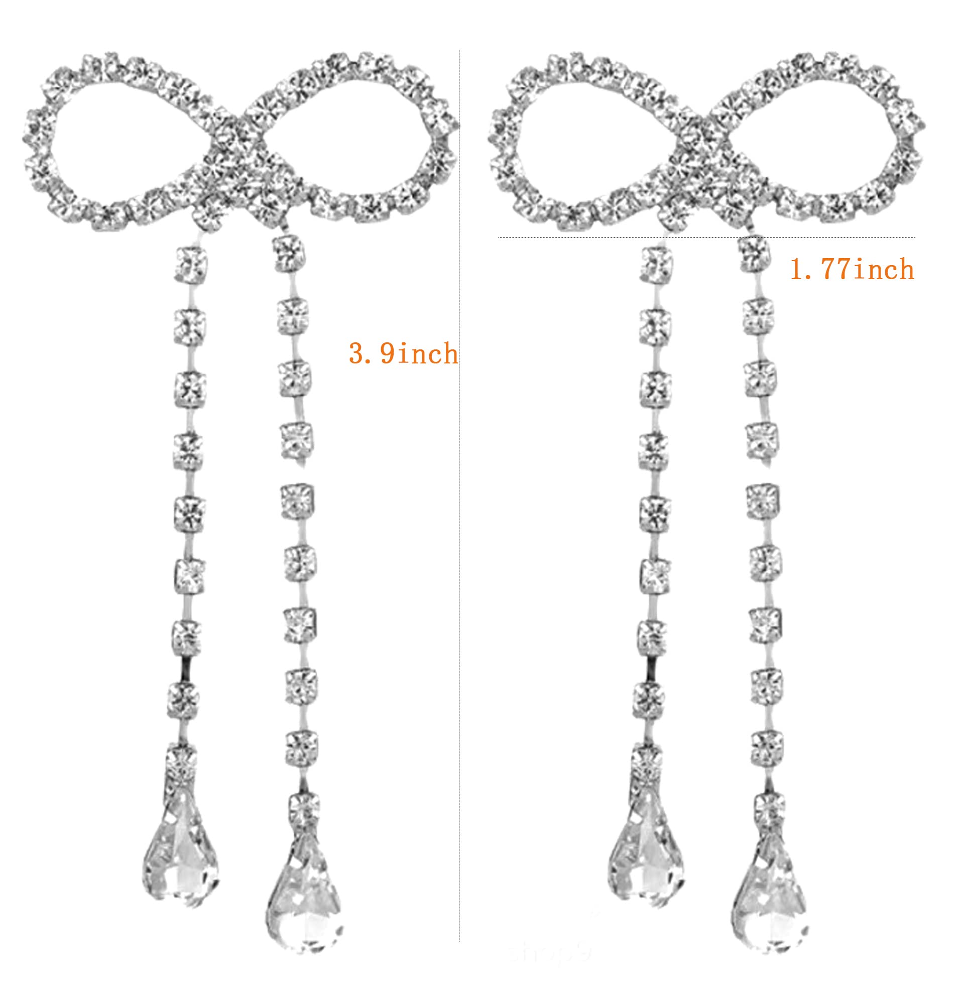 LAKIYOYO Rhinestones Bow Drop Earrings for Women Crystal Silver Bowknot Tassels Statement Earrings Lightweight Shiny Bar Earrings Set Jewelry